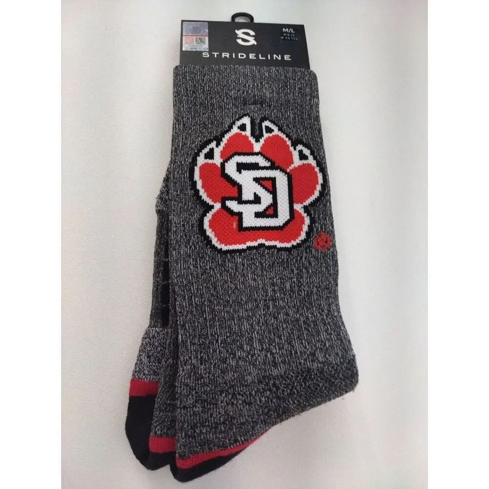 Strideline South Dakota Premium Knit Crew Socks Size M/L grey NCAA new